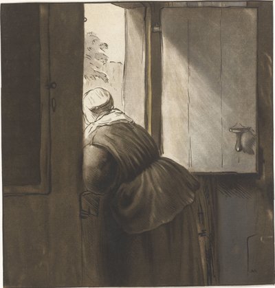Alt kapıya yaslanmış kadın by Cornelis Ploos van Amstel (signed by artist)