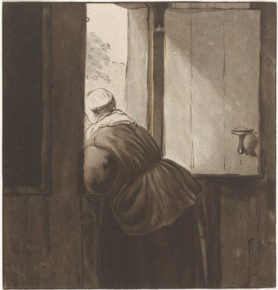 Alt kapıya yaslanmış kadın by Cornelis Ploos van Amstel (signed by artist)