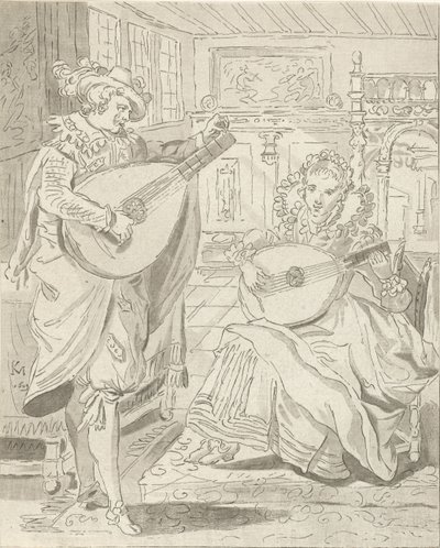 Beyefendi ve hanımefendi oynayan ud by Cornelis Ploos van Amstel