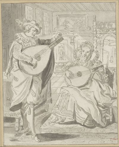 Beyefendi ve hanımefendi oynayan ud by Cornelis Ploos van Amstel