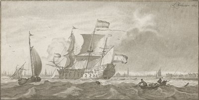 IJ üzerinde savaş gemisi by Cornelis Ploos van Amstel