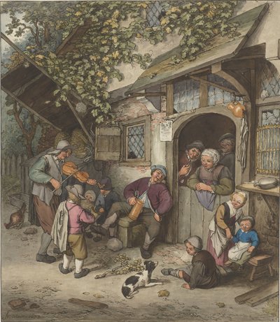 Bir hanın önünde kemancı by Cornelis Ploos van Amstel