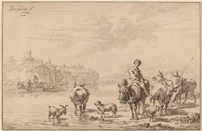 bir katır üzerinde oturan kadın by Cornelis Ploos van Amstel