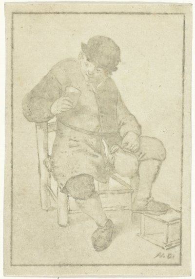 Sürahi ile oturan çiftçi by Cornelis Ploos van Amstel
