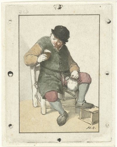 Sürahi ile oturan çiftçi by Cornelis Ploos van Amstel