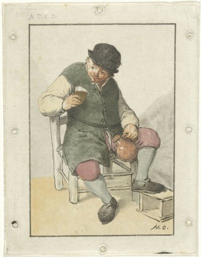 Sürahi ile oturan çiftçi by Cornelis Ploos van Amstel