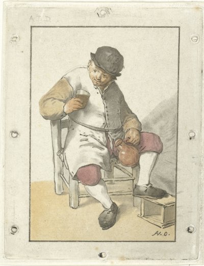 Sürahi ile oturan çiftçi by Cornelis Ploos van Amstel