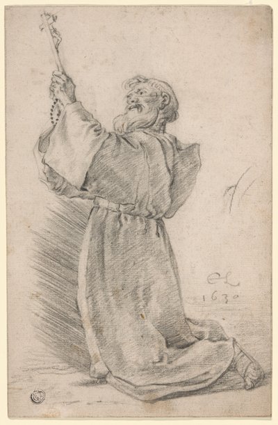 Bir haç tutan diz çökmüş rahip by Cornelis Saftleven