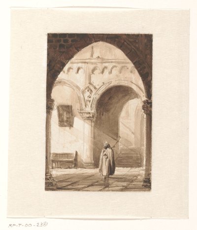 Bir keşiş ile bir kilisenin iç by Cornelis Springer