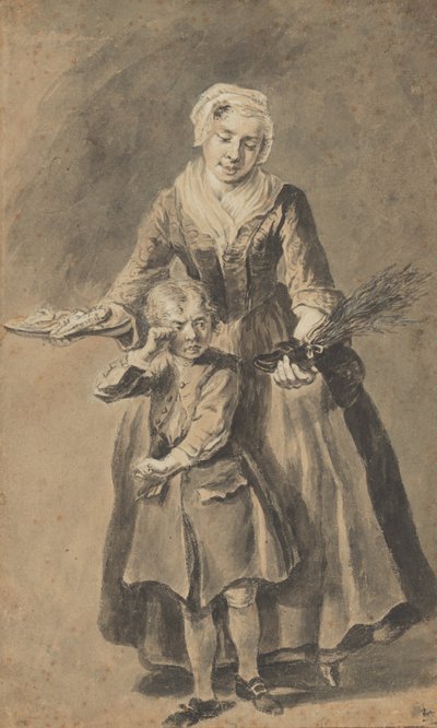 Ağlayan Oğluna Ayakkabı Pabuçlarını Gösteren Bir Anne by Cornelis Troost