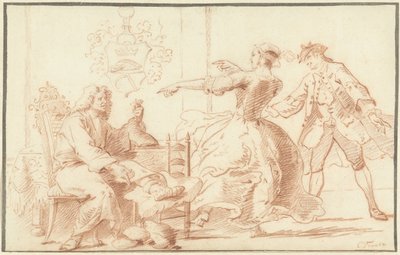 Zengin podagra lideri, genç bir kadın tarafından güldü by Cornelis Troost