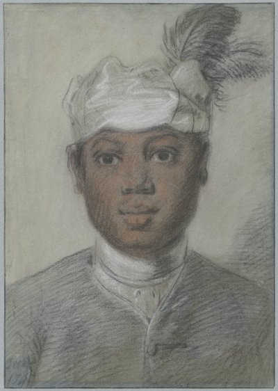 Tüylü bir türban giyen siyah genç bir adamın başı by Cornelis Troost