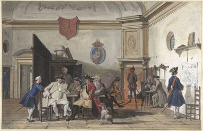 Okuma, sigara ve oyun kartları ile güvenlik odası by Cornelis Troost