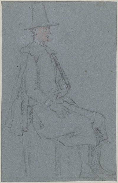 Oturan şarlatan, profil sağa, bir eli uylukta by Cornelis Troost