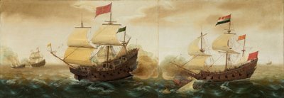 Hollanda ve İspanyol Savaş Gemileri Arasında Bir Deniz Karşılaşması by Cornelis Verbeeck
