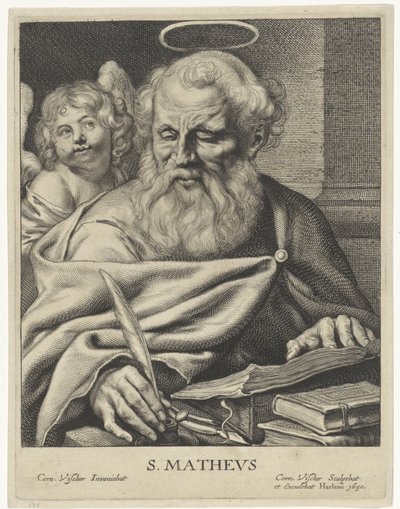 Evangelist Mattheus S. MATHEVS (nesne üzerindeki başlık) Vier evangelisten (dizi adı) by Cornelis Visscher (II)