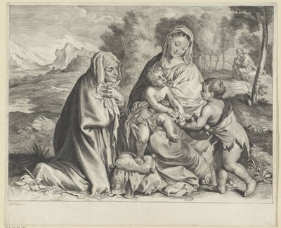 Kutsal Aile, Vaftizci Yahya ve Elisabeth ile Manzara by Cornelis Visscher (II)