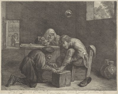 Adam bir doktor Barış, seca, purga, cura Cerrah! dolori (nesne üzerindeki başlık) by Cornelis Visscher (II)