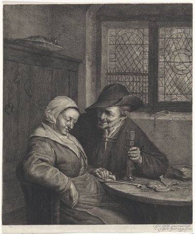 yaşlı çift Tuzlu Scholletje by Cornelis Visscher (II)