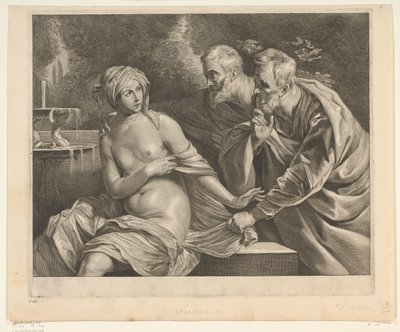 Susanna en de ouderlingen Gravür (seri başlığı) by Cornelis Visscher (II)