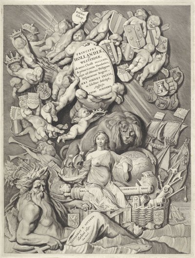 Titelprent voor een reeks graven en gravinnen van Holland, Zeeland en West-Friesland PRINCIPES / HOLLANDIÆ, / ZELANDIÆ ET FRISIÆ, / (...) / PETRI SCRIVERII (title on object) Graven en gravinnen van Holland, Zeeland en West-Friesland (series title) Princ by Cornelis Visscher (II)