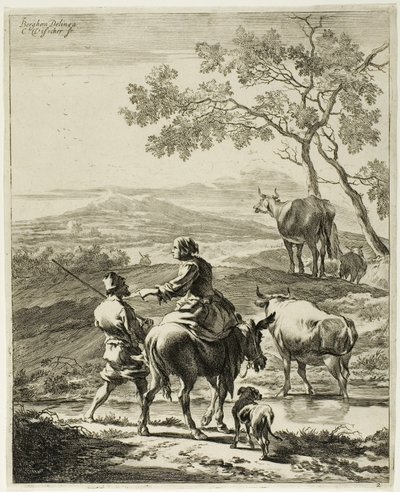 Eşek üzerinde kadın by Cornelis Visscher