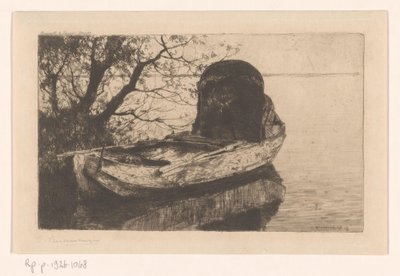Bir gölgelik ile demirlenmiş kürek teknesi by Cornelis Vreedenburgh (signed by artist)