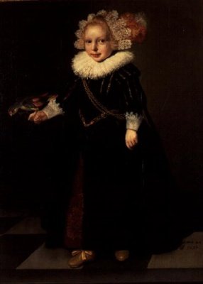Tüy baş elbise ile siyah bir elbise giyen kız by Cornelis de (follower of) Vos