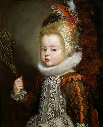 Raket Tutan Bir Çocuğun Portresi (panelde yağlı boya) by Cornelis de Vos