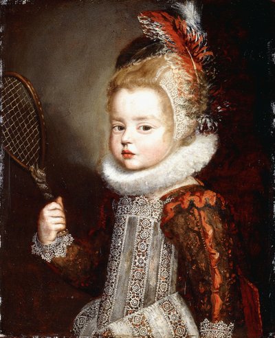 Bir Kızın Portresi, yarım uzunlukta, elinde tenis raketi by Cornelis de Vos