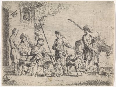 Bir hanın önünde avcılar Tür sahneleri (dizi başlığı) by Cornelis de Wael