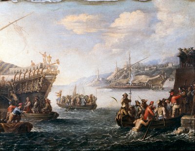 Ceneviz limanında Türklerle savaşmaya başlayan askerler (Resim by Cornelis de Wael