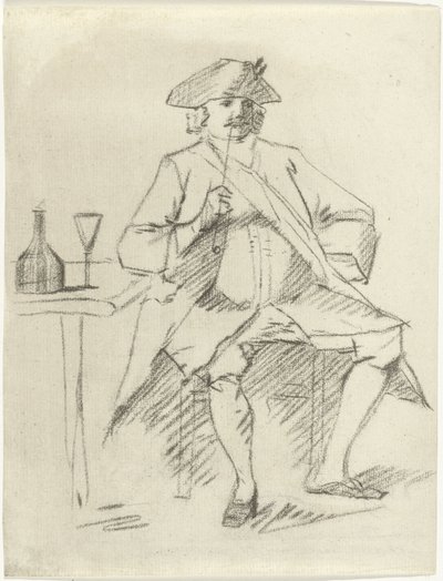 Bir masanın yanında oturan bir boru olan adam by Cornelis van Noorde