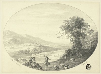 Dansçı, Müzisyenler ve Keçiler ile İtalyan Manzarası by Cornelis van Poelenburgh