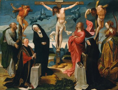 Bağışçılar ve Aziz Peter ve Margaret ile Çarmıha Gerilme, yaklaşık. 1525-27. by Cornelius Engebrechtsz