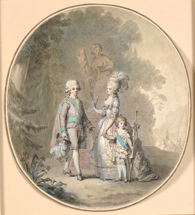Gustav III, Kraliçe Sophie Magdalene ve Veliaht Prens Gustav Adolph, Hagaparken'de geziniyor. by Cornelius Høyer