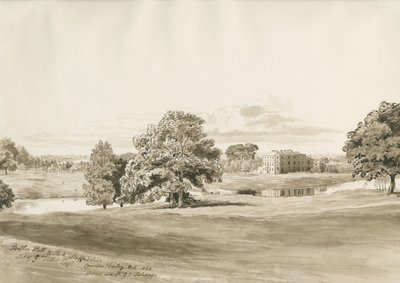 Betley Hall: sepya yıkama çizimi, Ekim 1820 by Cornelius Varley