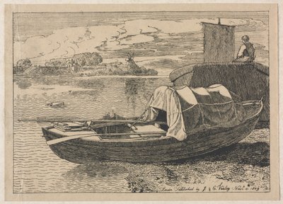 Nehirdeki Tekneler, Uzakta Yel Değirmeni by Cornelius Varley
