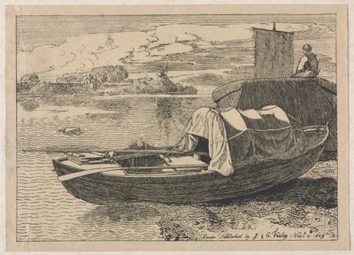 Nehirdeki Tekneler, Uzaklıkta Yel Değirmeni, 1809. by Cornelius Varley
