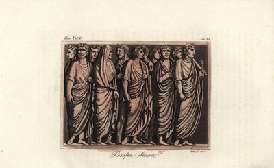 Bir kurban ayininde defne çelengi ve toga içinde Roma soyluları by Corsi Corsi