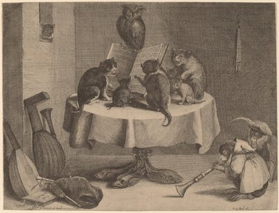 kedinin konseri by Coryn Boel after David Teniers the Younger