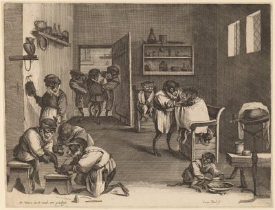 Maymunların Berber Dükkanı by Coryn Boel after David Teniers the Younger