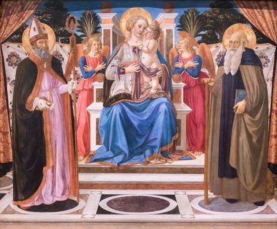 Madonna ve Çocuk, melekler, Aziz Nikolaos ve başrahip Aziz Anthony ile tahta çıktı by Cosimo Rosselli