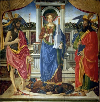 Aziz Barbara, Vaftizci Yahya ve Matta ile birlikte, yaklaşık 1470. by Cosimo di Lorenzo Rosselli