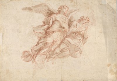 Uçan İki Melek, tersi: Bulutlarda Oturan Baba Tanrı ve Uçan Bir Figürün Krokisi, c1720 by Cosmas Damian Asam