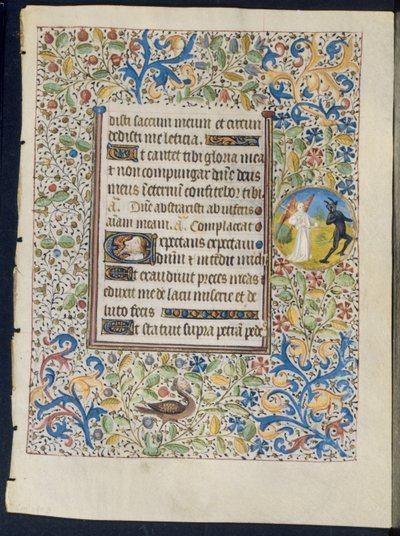 Saatler Kitabından Yaprak: Bir Şeytanı Kovalayan Melek recto ve İki Şeytanın tersi, c. 1460. by Coëtivy Master