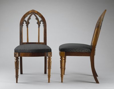 Bir Çift Yan Sandalye, c. 1844 (gül ağacı; kül) by Crawford Riddell
