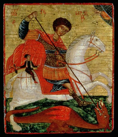 Aziz George ve Ejderha Simgesi (panelde altın varak ve mizaç) by Cretan School