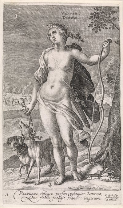 Akşam Vesper Diana (nesne üzerindeki başlık) Günün Dört Zamanı (dizi başlığı) by Crispijn van de Passe (I)
