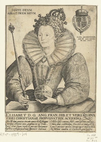 Portret van Elizabeth I Tudor, on yarı yarıya (nesne üzerindeki başlık) by Crispijn van de Passe (I)